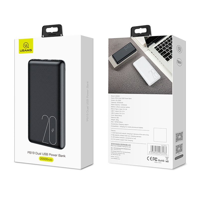 Baterie Externa USAMS PB19 Dual USB Power Bank 20000 mAh - US-CD80 - Black