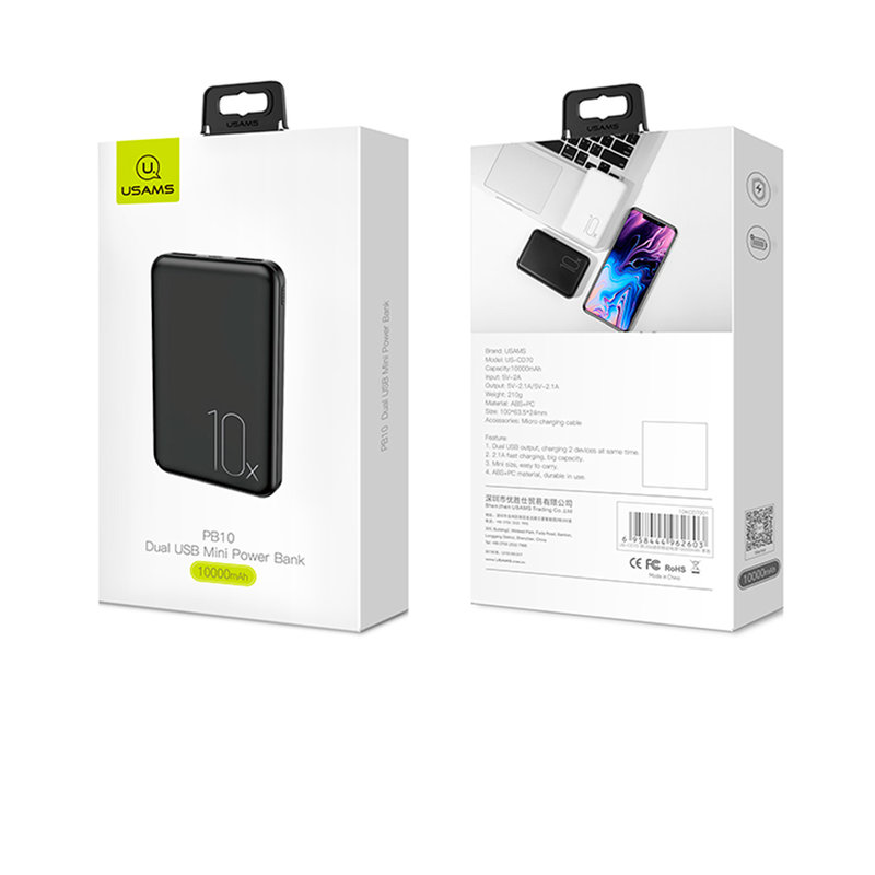 Baterie Externa USAMS PB10 Dual USB Mini Power Bank 10000mAh - US-CD70 - Black