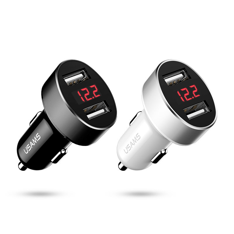 Incarcator Auto USAMS C1 Intelligent Digital Display 2xUSB - US-CC045 - White