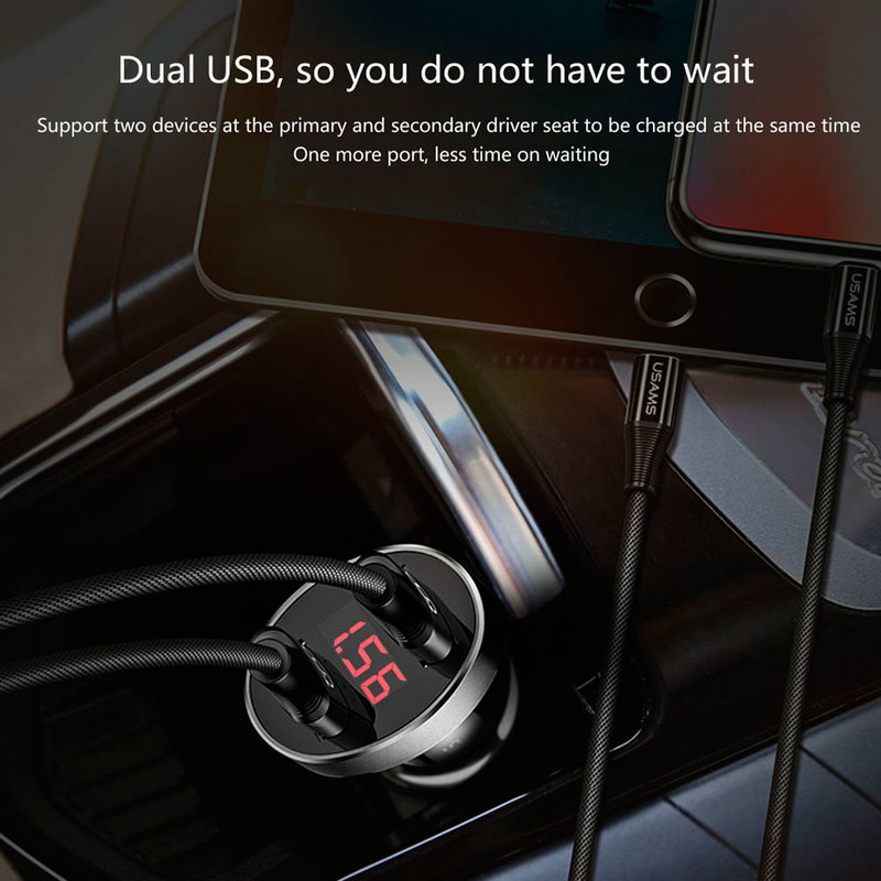 Incarcator Auto USAMS C1 Intelligent Digital Display 2xUSB - US-CC045 - White