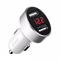 Incarcator Auto USAMS C1 Intelligent Digital Display 2xUSB - US-CC045 - White