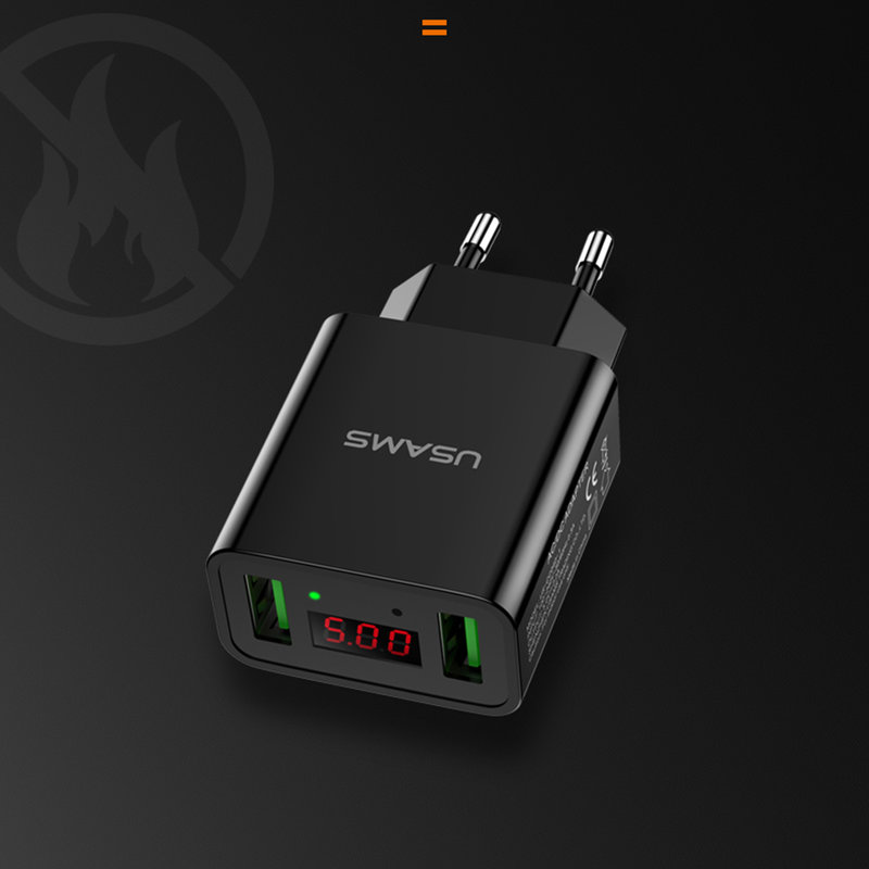 Incarcator Priza USAMS LED Display Travel Charger 2xUSB 2.2A - US-CC040 - Black