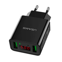 Incarcator Priza USAMS LED Display Travel Charger 2xUSB 2.2A - US-CC040 - Black