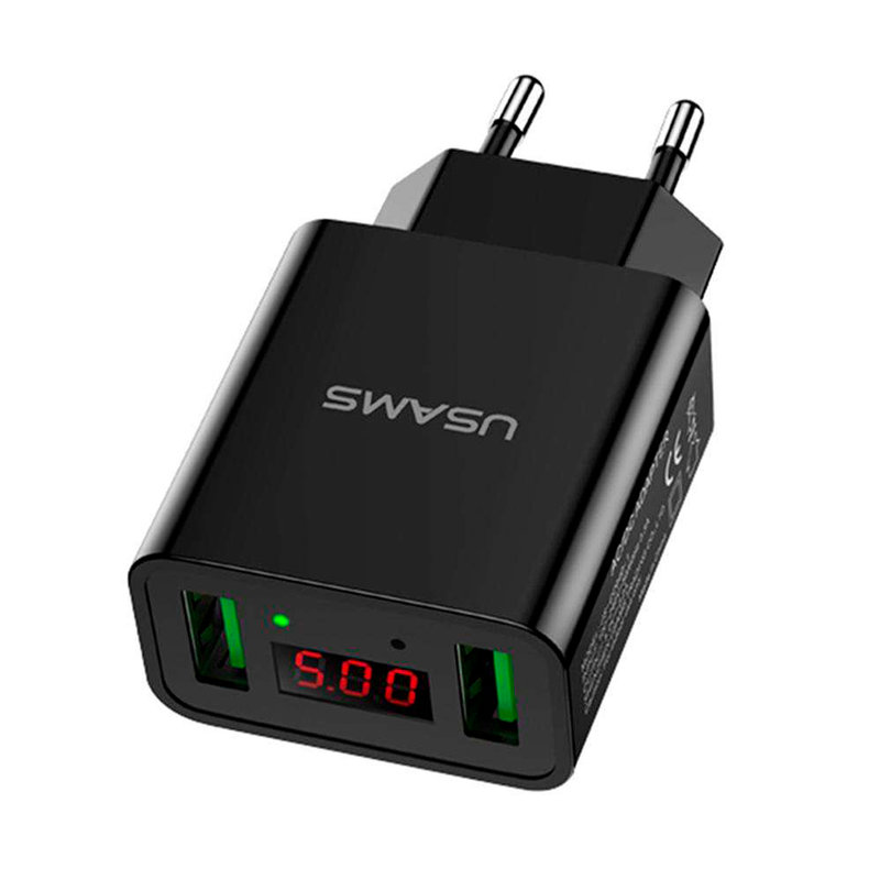Incarcator Priza USAMS LED Display Travel Charger 2xUSB 2.2A - US-CC040 - Black