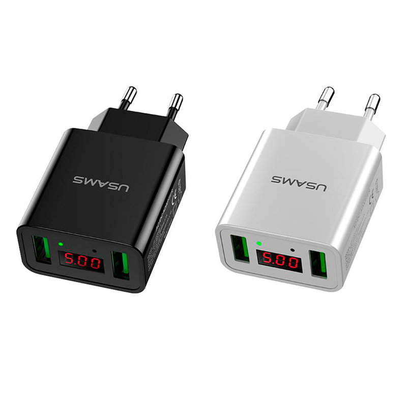 Incarcator Priza USAMS LED Display Travel Charger 2xUSB 2.2A - US-CC040 - White