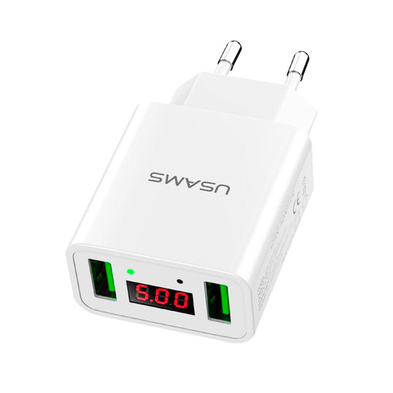 Incarcator Priza USAMS LED Display Travel Charger 2xUSB 2.2A - US-CC040 - White