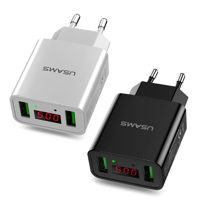Incarcator Priza USAMS LED Display Travel Charger 2xUSB 2.2A - US-CC040 - White