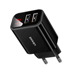 Incarcator Priza USAMS T17 LED Display Travel Charger 2xUSB - US-CC073 - Black