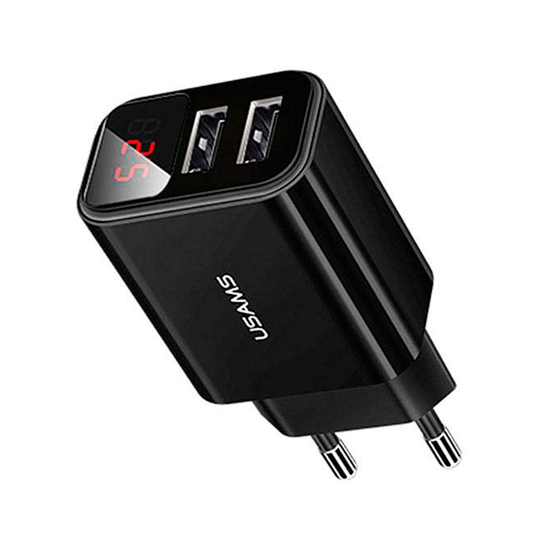 Incarcator Priza USAMS T17 LED Display Travel Charger 2xUSB - US-CC073 - Black