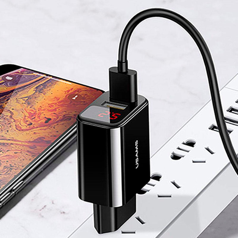 Incarcator Priza USAMS T17 LED Display Travel Charger 2xUSB - US-CC073 - Black