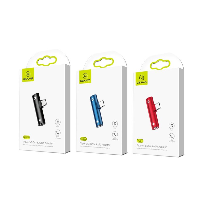 Convertor Audio USAMS AU07 Adapter from Lightning to Jack 3.5mm & Lightning - SJ276 - Blue