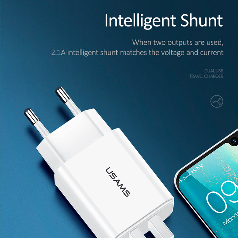 Incarcator Priza USAMS T13 Dual USB Travel Charger - US-CC067 - White