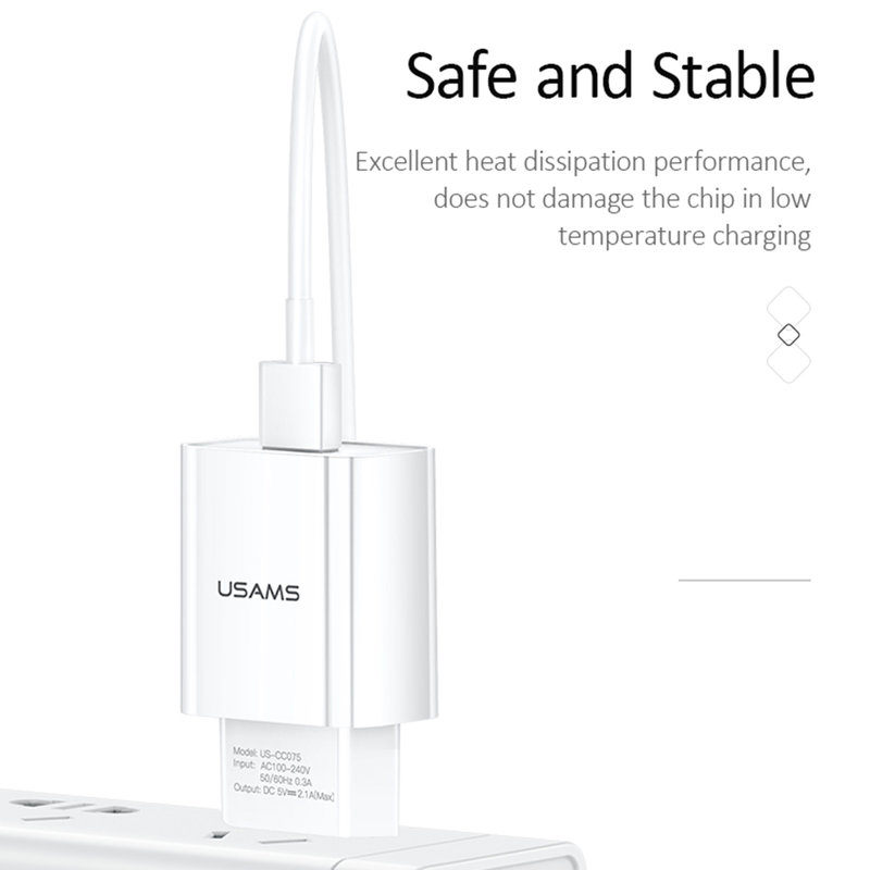 Incarcator priza Usams T18, USB Travel Charger 2.1A, alb, US-CC075