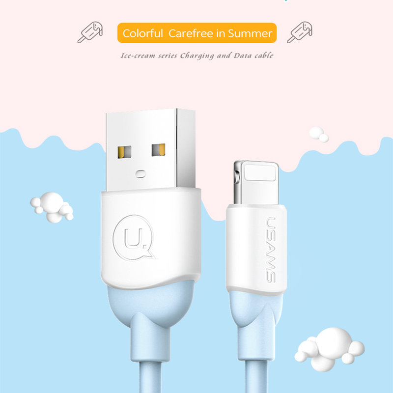 Cablu de date USAMS Ice Cream Fast Charge USB to Lightning 1M - US-SJ245 - Turquoise