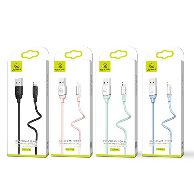 Cablu de date USAMS Ice Cream Fast Charge USB to Lightning 1M - US-SJ245 - Turquoise