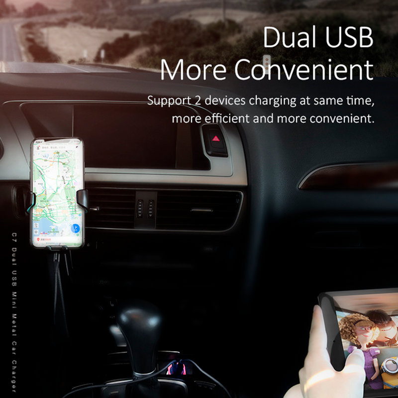 Incarcator Auto USAMS C7 Dual USB Mini Metal 4.8A - US-CC054 - Black