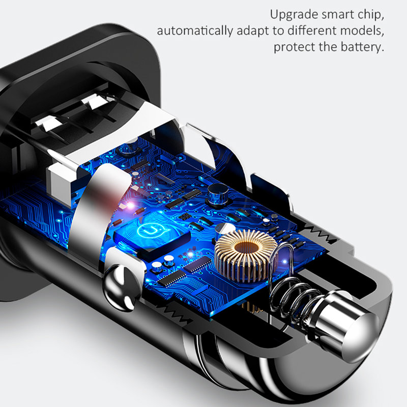 Incarcator Auto USAMS C7 Dual USB Mini Metal 4.8A - US-CC054 - Black