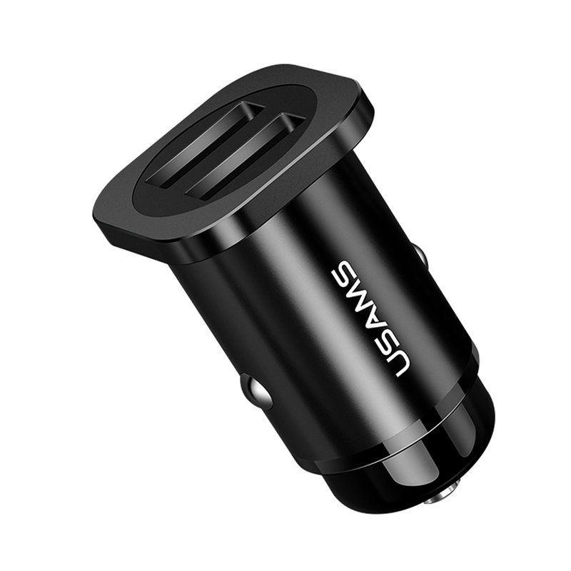 Incarcator Auto USAMS C7 Dual USB Mini Metal 4.8A - US-CC054 - Black