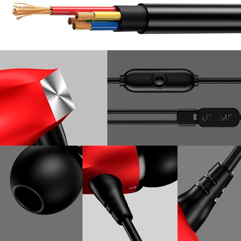 Casti In-Ear Cu Microfon USAMS EP-19 Mini Jack Hi-Fi Noise Insulation - US-SJ189 - Black/Red