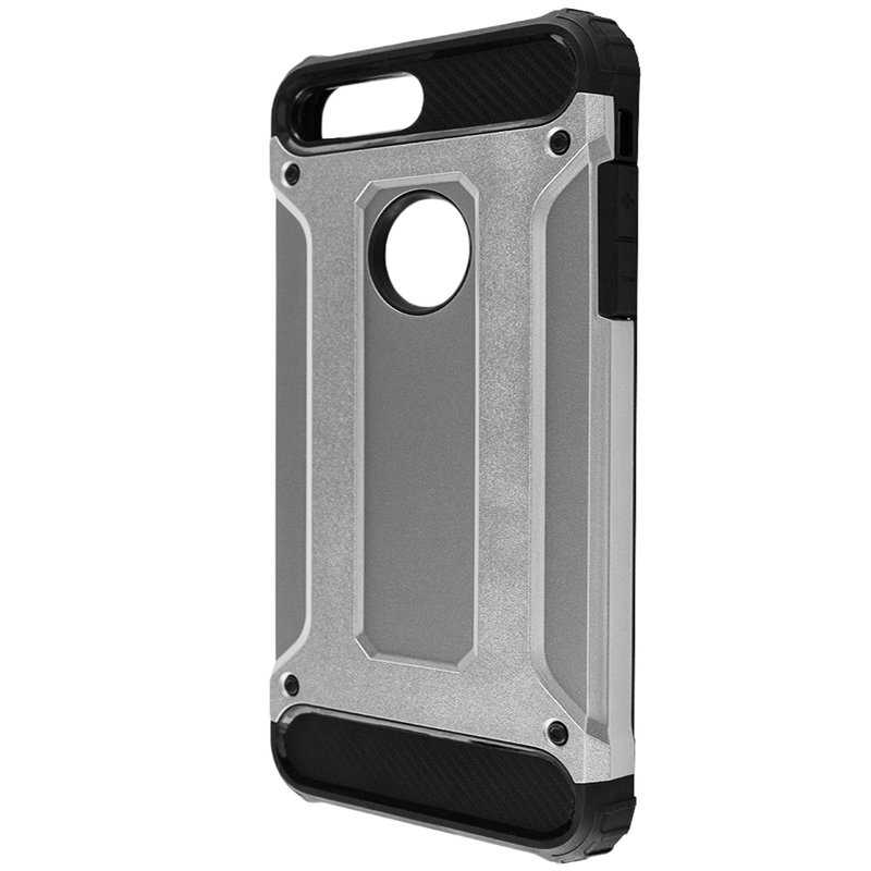 Husa iPhone 7 Plus Mobster Hybrid Armor Cu Decupaj Pentru Sigla - Argintiu
