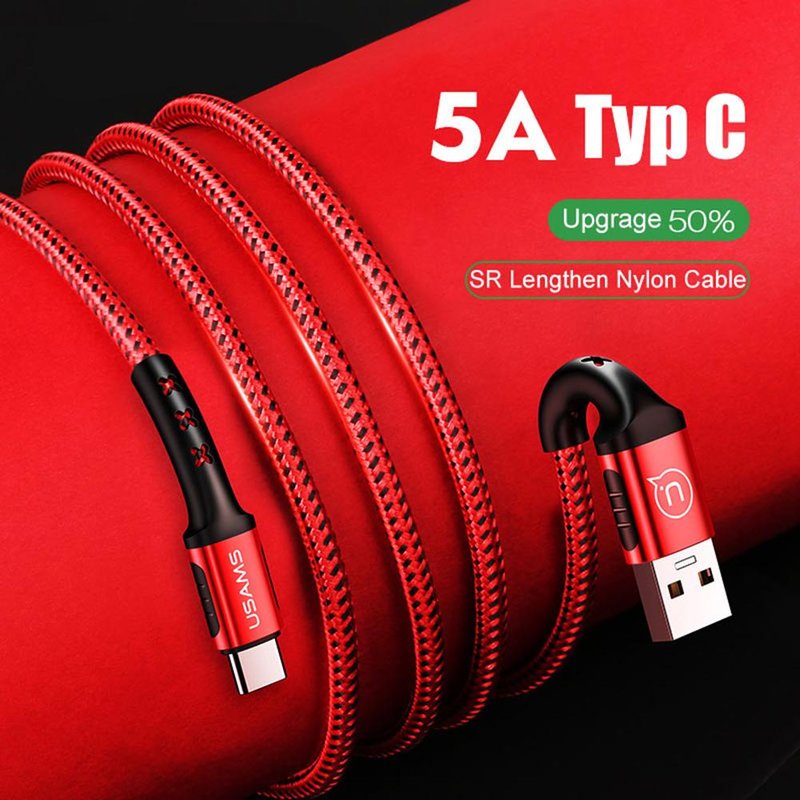 Cablu de date USAMS U24 Fast Charging USB to Type-C 1.2M - 5A - US-SJ289 - Red