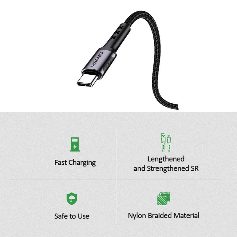Cablu de date USAMS U24 Fast Charging USB to Type-C 1.2M - 5A - US-SJ289 - Red