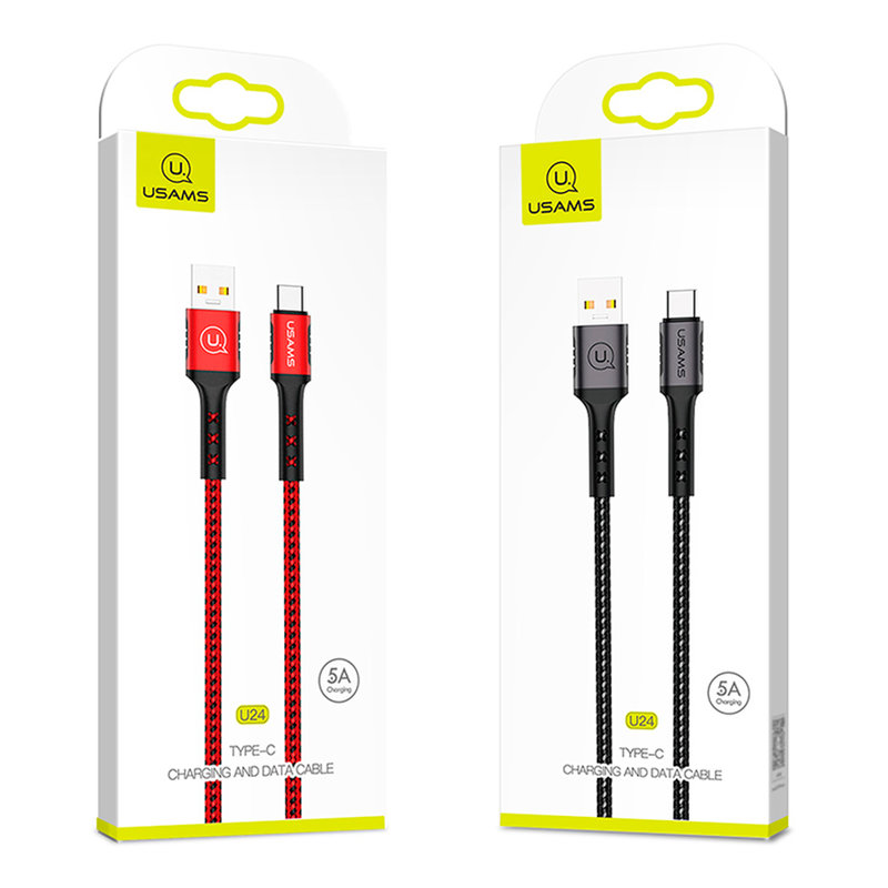 Cablu de date USAMS U24 Fast Charging USB to Type-C 1.2M - 5A - US-SJ289 - Red