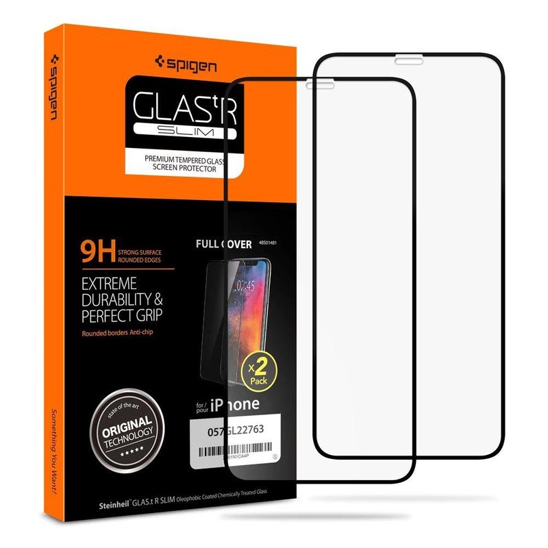 [Pachet 2x] Folie Protectie iPhone 11 Pro Sticla Spigen Glas.tR - Negru