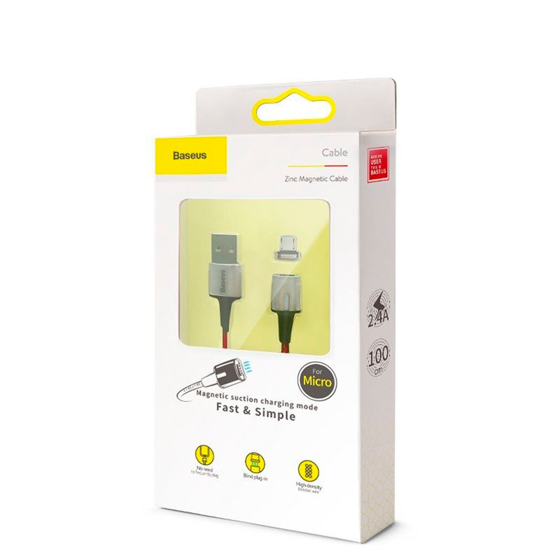 Cablu De Date Baseus Zinc Magnetic USB For Micro-USB 2.4A 1M - CAMXC-A09 - Red