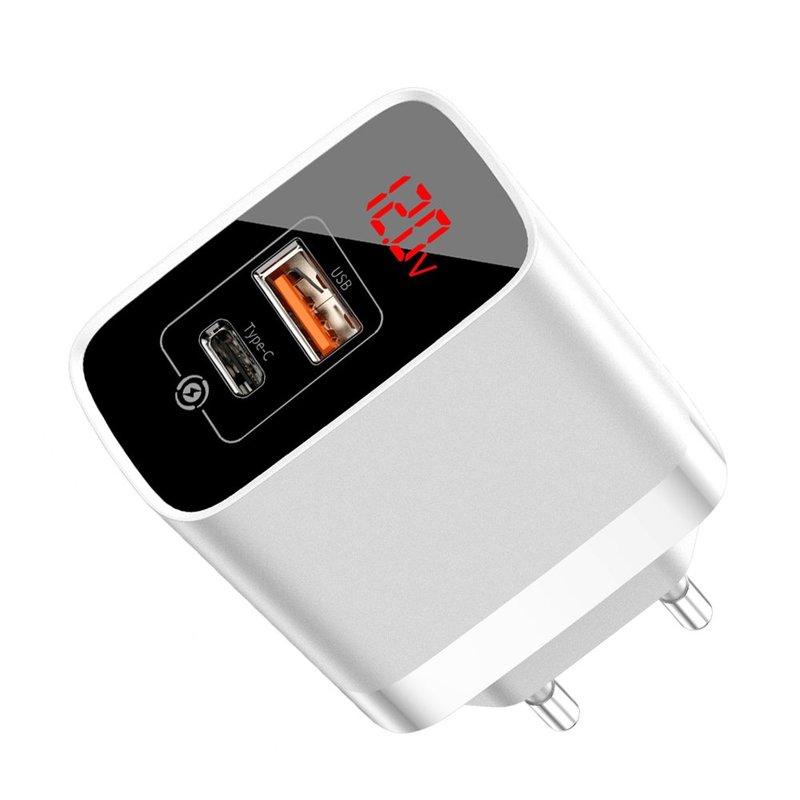 Incarcator Priza Baseus Mirror Lake USB/Type-C Quick Charge 18W Cu Display - CCJMHC-A02 - Alb