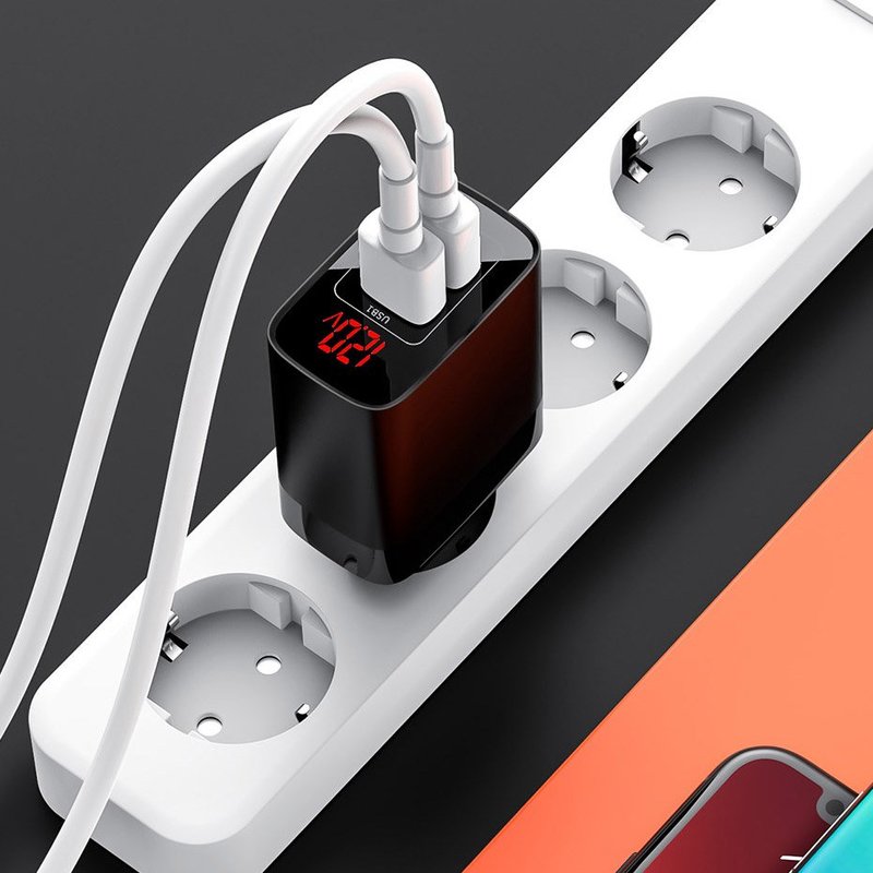 Incarcator Priza Baseus Mirror Lake USB/Type-C Quick Charge 18W Cu Display - CCJMHC-A02 - Alb