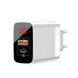 Incarcator Priza Baseus Mirror Lake USB/Type-C Quick Charge 18W Cu Display - CCJMHC-A02 - Alb