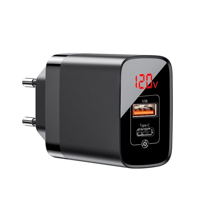 Incarcator Priza Baseus Mirror Lake USB/Type-C Quick Charge 18W Cu Display - CCJMHC-A01 - Negru