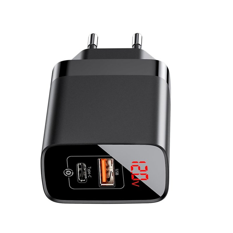 Incarcator Priza Baseus Mirror Lake USB/Type-C Quick Charge 18W Cu Display - CCJMHC-A01 - Negru