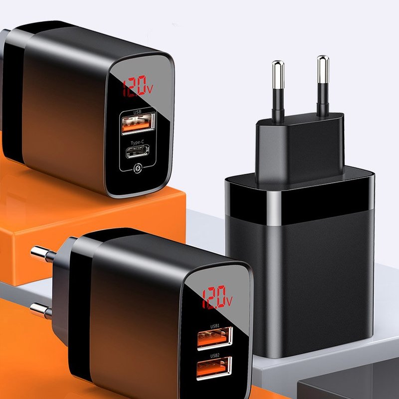 Incarcator Priza Baseus Mirror Lake USB/Type-C Quick Charge 18W Cu Display - CCJMHC-A01 - Negru