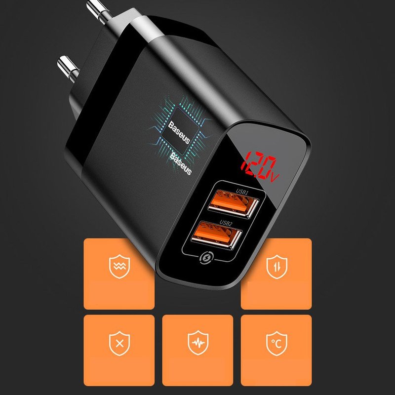 Incarcator Priza Baseus Mirror Lake USB/Type-C Quick Charge 18W Cu Display - CCJMHC-A01 - Negru