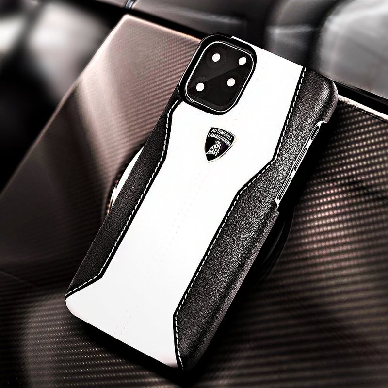 Husa iPhone 11 Lamborghini Huracan D1 Genuine Leather - Alb