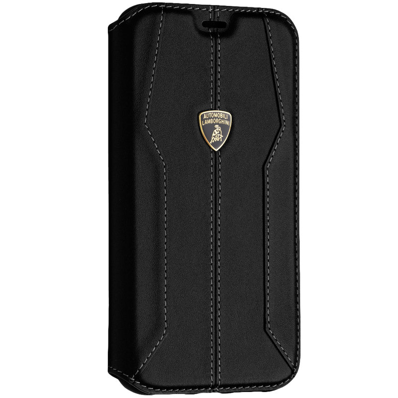Husa iPhone 11 Pro Max Lamborghini Huracan D1 Genuine Leather Book - Negru