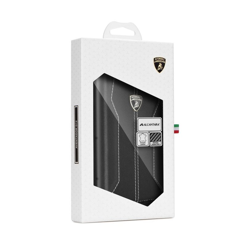 Husa iPhone 11 Pro Max Lamborghini Huracan D1 Genuine Leather Book - Negru