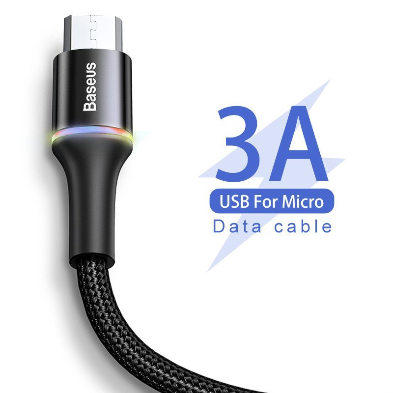 Cablu de date Micro-USB Baseus Halo Data 25CM Lungime Cu Invelis Textil - CAMGH-D01 - Black