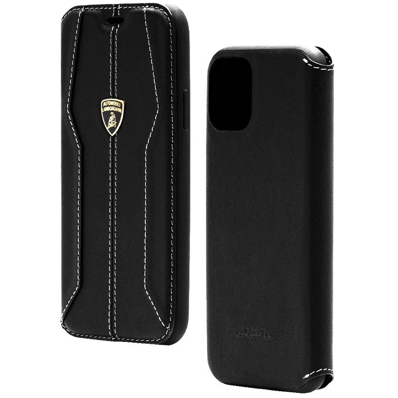Husa iPhone 11 Pro Max Lamborghini Huracan D1 Genuine Leather Book - Negru