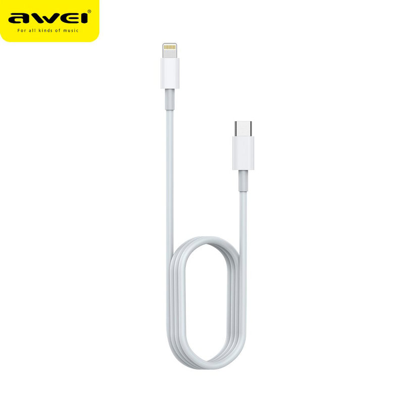 Cablu de date Awei CL-68 Fast Charging Type-C to Lightning 1M 3A - Alb