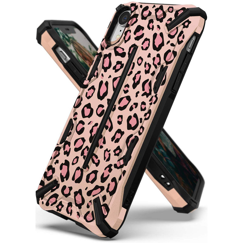 Husa iPhone XR Ringke Dual-X Design - Leopard Pink