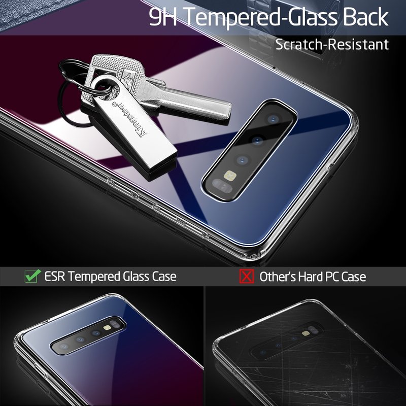 Husa Samsung Galaxy S10 ESR Mimic Tempered Glass Back 9H - Rosu-Albastru