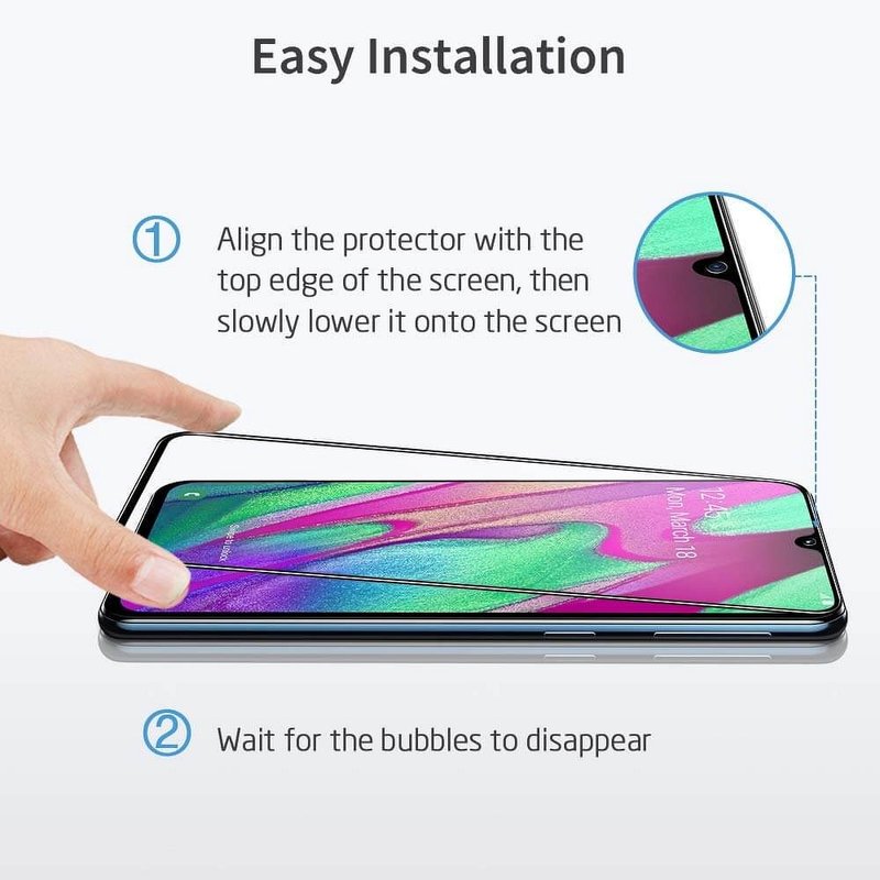  [2xPack] Folie Samsung Galaxy A40 ESR Full Coverage Glass Film 5KG 9H - Black