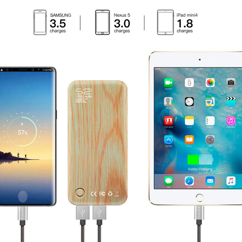 Baterie Externa Puridea S2 10000mAh 2xUSB - Light Wood Grain