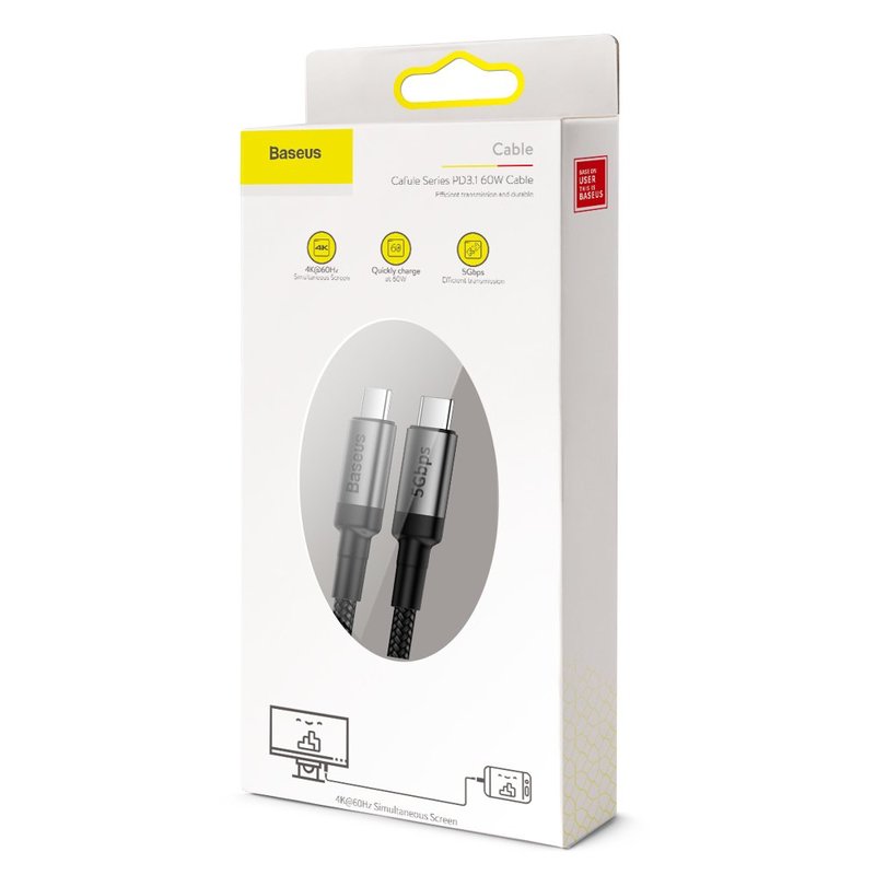 Cablu de date Baseus Cafule Series Type-C To Type-C PD3.1 60W 4K 1M - CATKLF-RG1- Negru/Gri