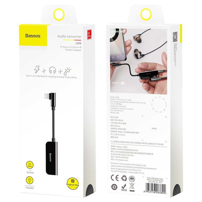 Convertor Audio Baseus L50S Lightning To 3.5mm + Lightning Adapter - CALL50S-01 - Negru