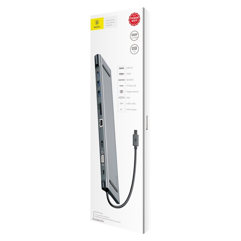 Hub Baseus Enjoyment Series Adapter USB 3.0/4K HDMI/SD/CF/LAN/VGA/Type-C - CATSX-F0G - Argintiu