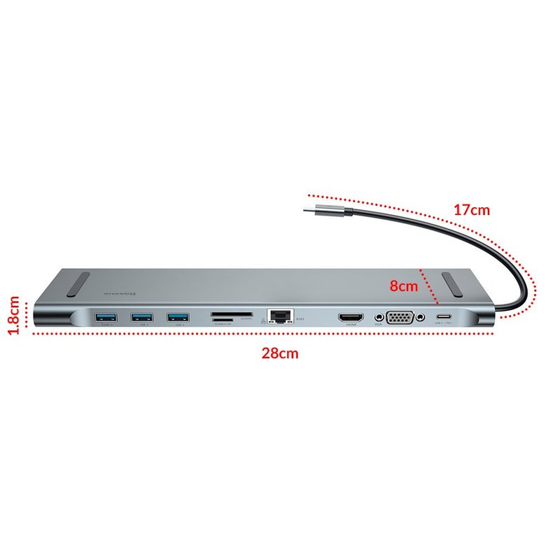 Hub Baseus Enjoyment Series Adapter USB 3.0/4K HDMI/SD/CF/LAN/VGA/Type-C - CATSX-F0G - Argintiu